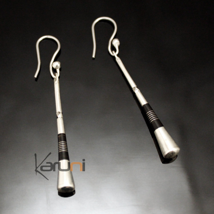 Ethnic African Jewelry Earrings Sterling Silver Ebony Clubs Engraved Smooth Ties Tuareg Tribe Design 38