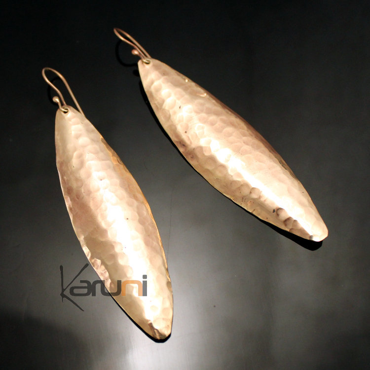 Fulani Earrings Golden Bronze Large Long Leaves African Ethnic Jewelry Mali