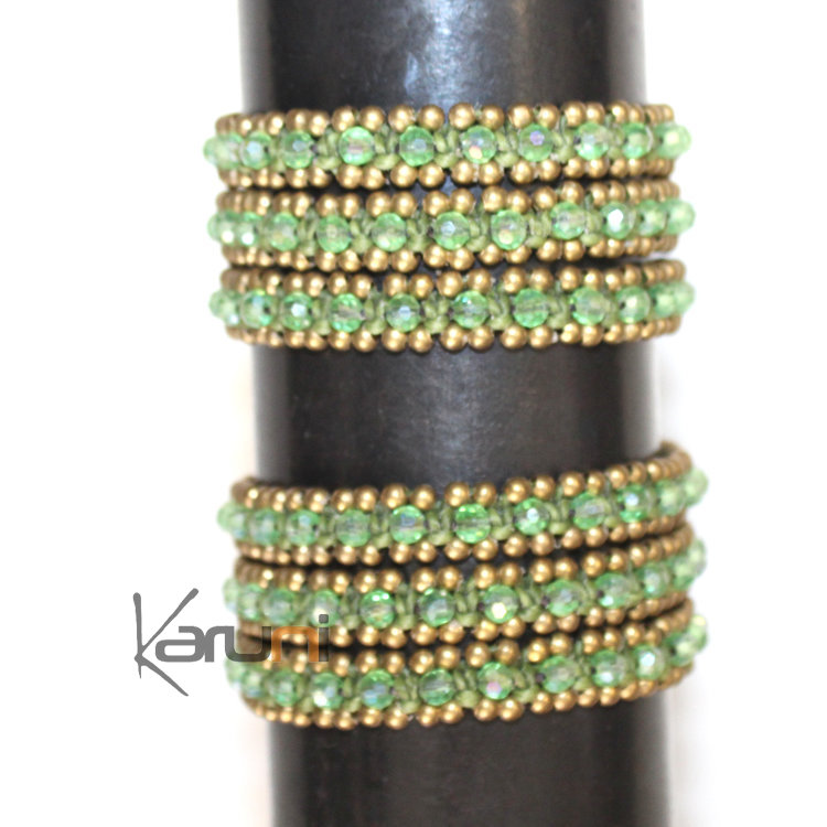 Bracelet multi-row 3 turns pearls Green fabrics cambodia