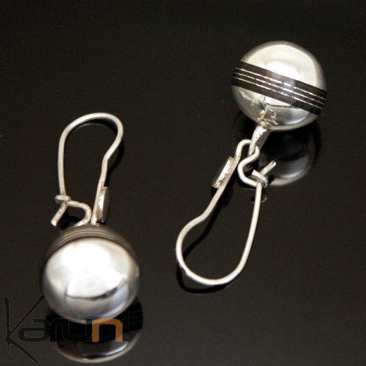 Ethnic Earrings Sterling Silver Jewelry Beads Ebony Lines Tuareg Tribe Design KARUNI Inspired 86