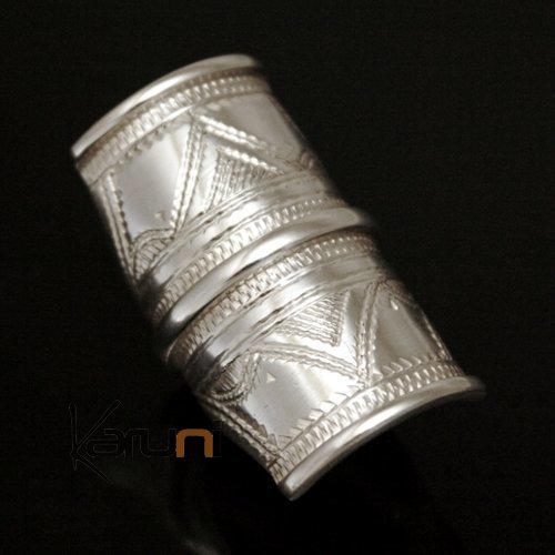 Ethnic Signet Ring Sterling Silver Big Jewelry 3 Lines Men/Women Tuareg Tribe Design 02 b