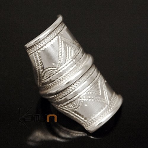 Ethnic Signet Ring Sterling Silver Big Jewelry 3 Lines Men/Women Tuareg Tribe Design 02