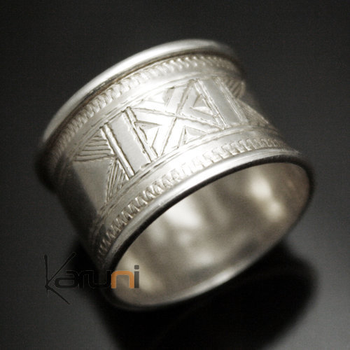 Ethnic Engagement Ring Wedding Jewelry Sterling Silver Large Engraved Men/Women Tuareg Tribe Design 20