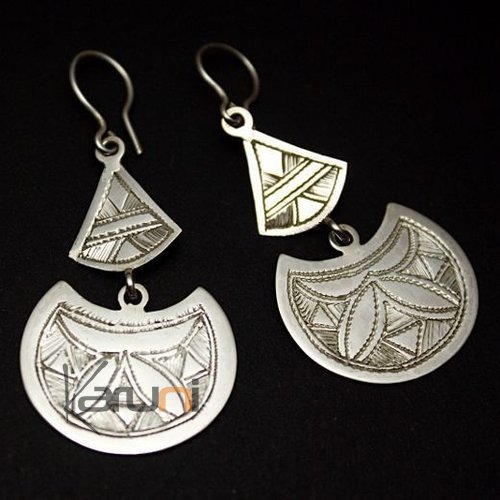 Ethnic African Earrings Sterling Silver Jewelry Engraved Leaf Berber Tuareg Tribe Design 14
