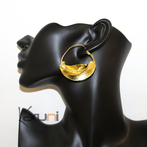 Fulani Earrings Hoops African Ethnic Jewelry Gold Version/Golden Bronze Mali 4 cm/2 inches