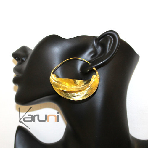 Fulani Earrings Hoops African Ethnic Jewelry Gold Version/Golden Bronze Mali Jumbo 6 cm/2.4 inches d