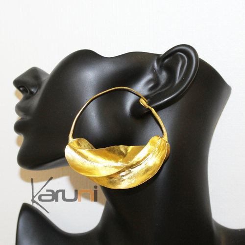 Mali Fulani Earrings Creole Golden Bronze Laef 7 cm 15