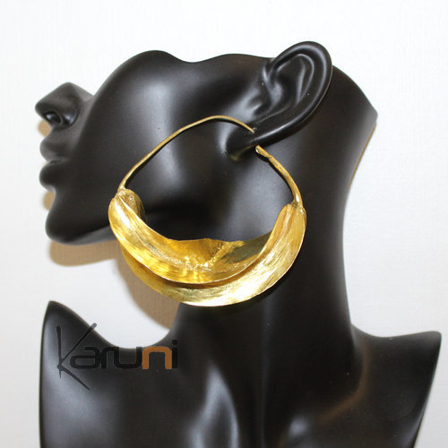 Fulani Earrings Hoops African Ethnic Jewelry Gold Version/Golden Bronze Mali Jumbo 9 cm/3.6 inches b