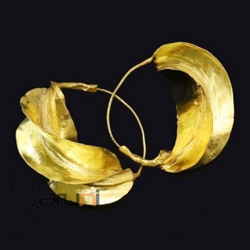 Fulani Earrings Hoops African Ethnic Jewelry Gold Version/Golden Bronze Mali Jumbo 9 cm/3.6 inches