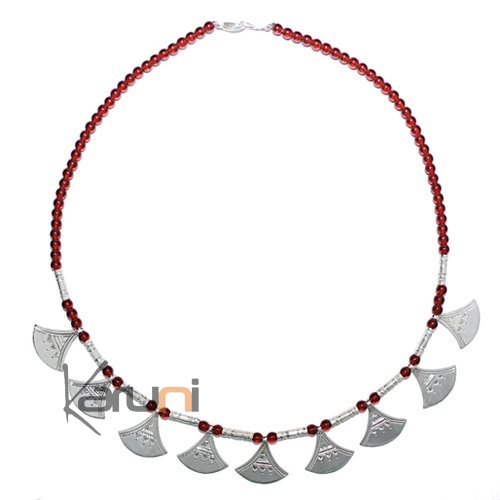 Ethnic Necklace Sterling Silver Jewelry Red Lotus Shat-Shat Tuareg Tribe Design b