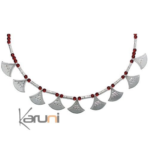 Ethnic Necklace Sterling Silver Jewelry Red Lotus Shat-Shat Tuareg Tribe Design