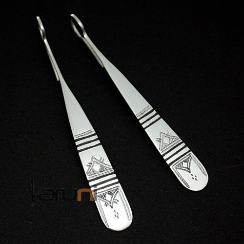 Tuareg Earrings Pendant Engraved Flat in Silver and Ebony 42