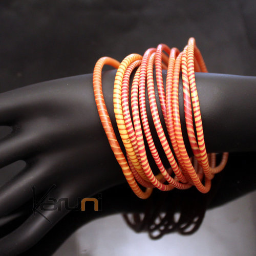 Flip Flop Ethnic African jewelry Plastic Bracelets Jokko Recycled Fair Trade Men Women Children 30 Dark Orange (x12)