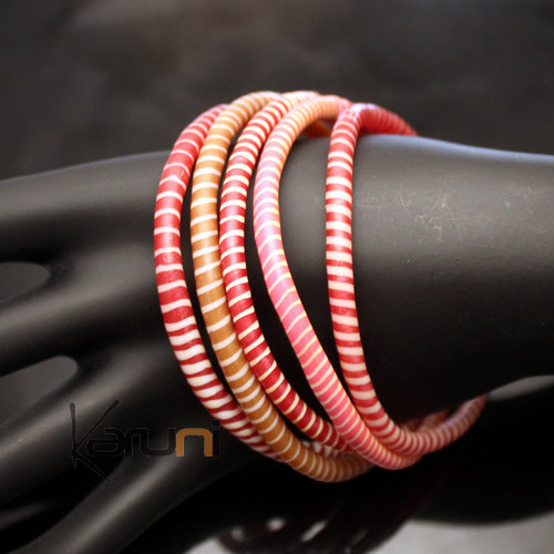 Flip Flop Ethnic African jewelry Plastic Bracelets Jokko Recycled Large Fair Trade Men Women 02 Red/Pink (x5) b
