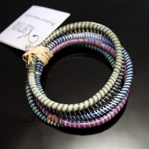 Flip Flop Ethnic African jewelry Plastic Bracelets Jokko Recycled Large Fair Trade Men Women 01 Dark Blue/Purple (x5)