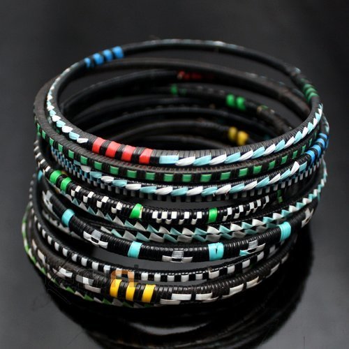 Ethnic African Jewelry Plastic Bracelets Men / Women / Child Lot 6 or 12 Light Blue From Mali