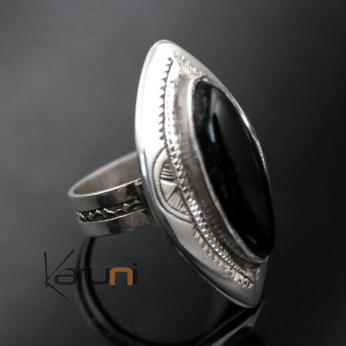 Ethnic Marquise Ring Sterling Silver Jewelry Long Black Onyx Tuareg Tribe Design 05