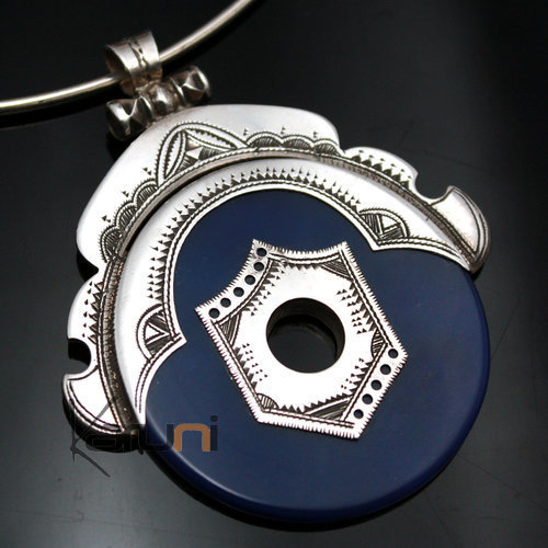 Ethnic jewellery Sterling silver pendant blue agate