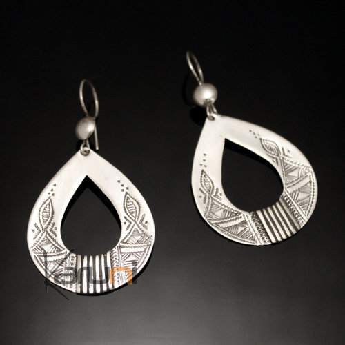 Ethnic Earrings Sterling Silver Jewelry Engraved Ebony Hollowed Drops Tuareg Tribe Design 65