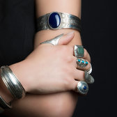 Ethnic Bracelet Sterling Silver Jewelry Large Engraved Blue Agate Oval Tuareg Tribe Design  KARUNI e