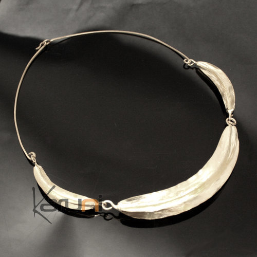 Ethnic African Jewelry Chocker Necklace Silver Plated Fulani Tribe 3 Leaves Design KARUNI