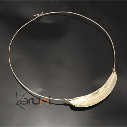 Ethnic African Jewelry Chocker Necklace Silver Plated Fulani Tribe Big Leaf Simple Design KARUNI