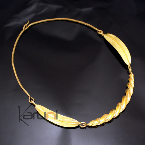 Ethnic African Jewelry Chocker Necklace Bronze Fulani Tribe 3 Leaves Twist S Design KARUNI