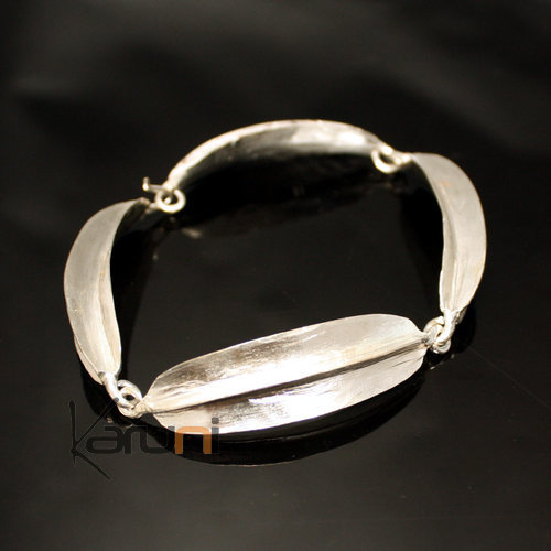 Ethnic African Jewelry Bracelet Silver Plated Fulani Tribe 4 Leaves Design KARUNI