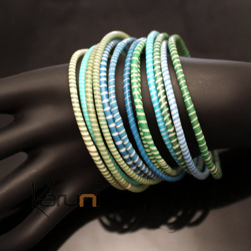 Flip Flop Ethnic African jewelry Plastic Bracelets Jokko Recycled Fair Trade Men Women Children 19 Blue/Green (x12) b