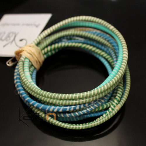 Flip Flop Ethnic African jewelry Plastic Bracelets Jokko Recycled Fair Trade Men Women Children 19 Blue/Green (x12)