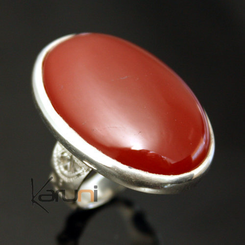 Ethnic Ring Sterling Silver Jewelry Red Agate Big Oval Tuareg Tribe Design 35