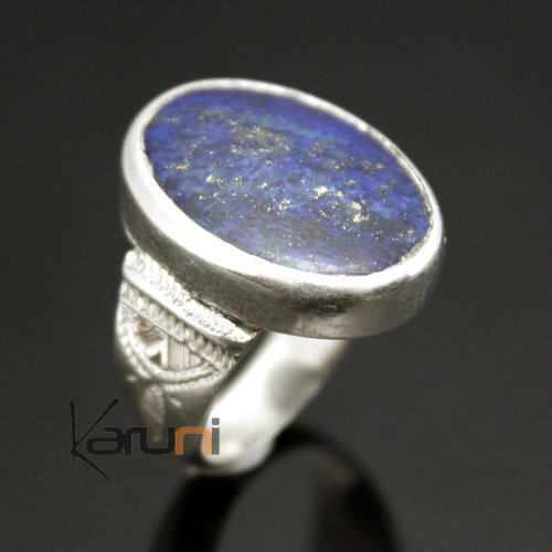 African Ring Lapis Lazuli Sterling Silver Ethnic Jewelry Oval Men/Women Tuareg Tribe Design 03