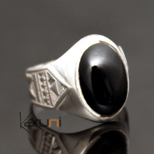 Ethnic Signet Ring Sterling Silver Jewelry Black Onyx Oval Tuareg Tribe Design 32 b