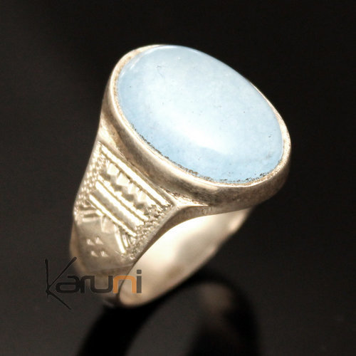 Ethnic Signet Ring Sterling Silver Jewelry Blue Agate Oval Tuareg Tribe Design 03