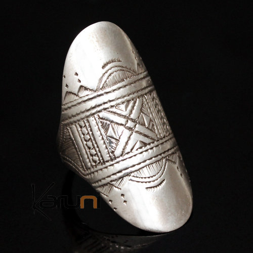 Ethnic Marquise Ring Sterling Silver Jewelry Engraved Tuareg Tribe Design 60