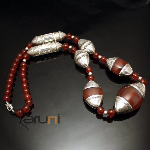 Silver and pearl necklace Agate - KARUNI