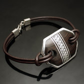 Bracelet Medallion in Silver and Ebony Link Leather 07 Rectangle