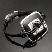 Bracelet Medaillon in Silver and Ebony Link Leather 01 Rhombus