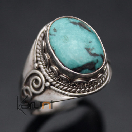 Nepalese Turquoise Silver Ring 61