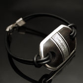  Bracelet Medallion in Silver and Ebony Leather Link 05 Oval
