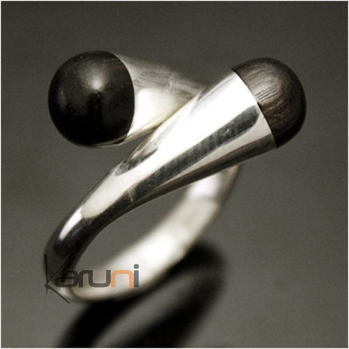 Ethnic Jewelry Ring Sterling Silver Ebony Nail Crossed Round Adjustable Tuareg Tribe Design KARUNI