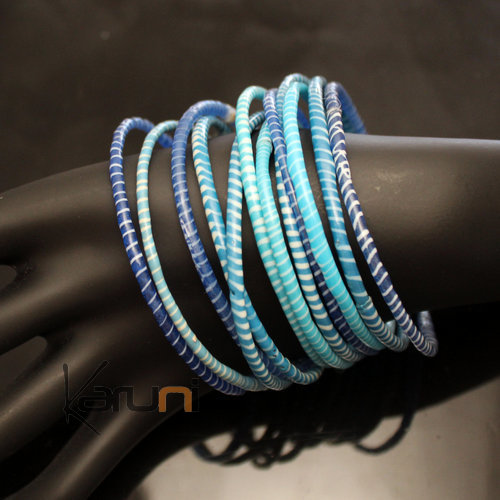 Flip Flop Ethnic African jewelry Plastic Bracelets Jokko Recycled Fair Trade Men Women Children 03 Mix Blue (x12) b