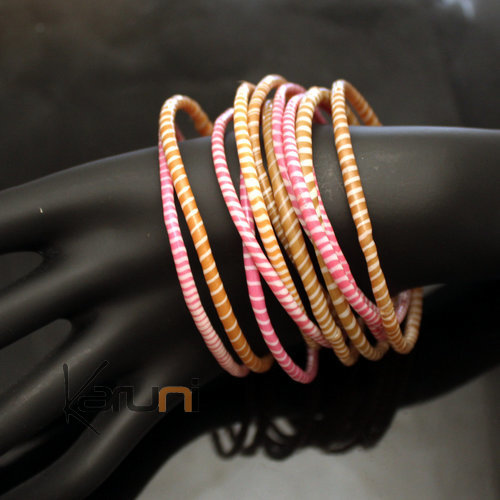 Flip Flop Ethnic African jewelry Plastic Bracelets Jokko Recycled Fair Trade Men Women Children 15 Beige/Pink (x12) c