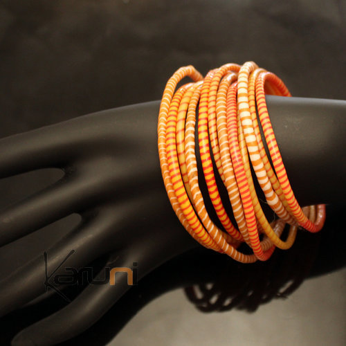 Flip Flop Ethnic African jewelry Plastic Bracelets Jokko Recycled Fair Trade Men Women Children 04 Mix Orange (x12) b