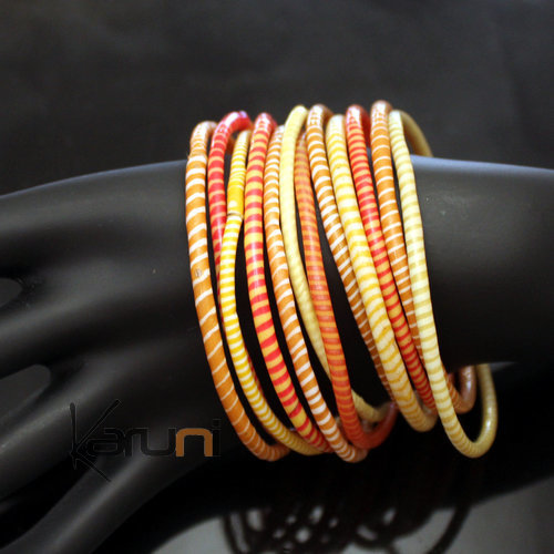 Flip Flop Ethnic African jewelry Plastic Bracelets Jokko Recycled Fair Trade Men Women Children 22 Yellow/Orange (x12)