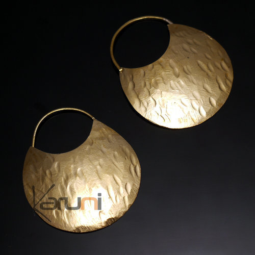 Fulani Earrings Golden Bronze Flat Hoops 4 cm 1,6 inches African Ethnic Jewelry Mali