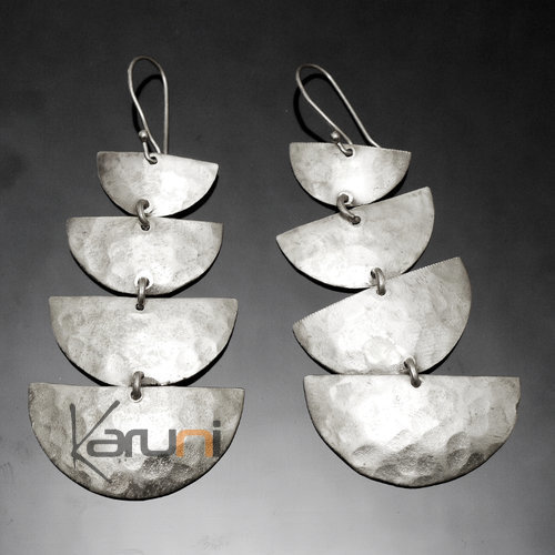 Fulani Earrings Plated Silver 4 Moons African Ethnic Jewelry Mali