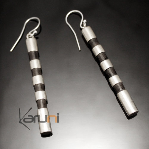 Earrings in Silver and Ebony 27 Pilon Strips Silver Design Karuni