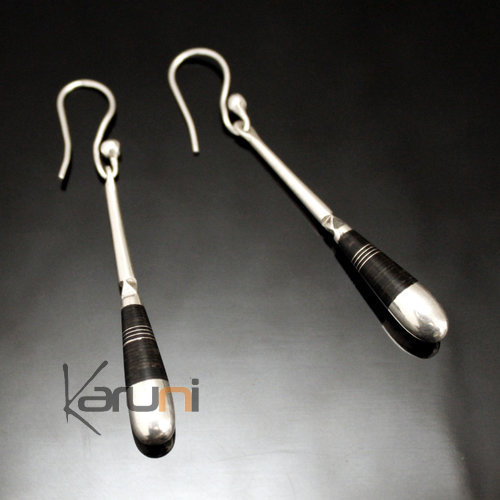 Ethnic African Jewelry Earrings Sterling Silver Ebony Clubs Round Engraved Ties Tuareg Tribe Design 42