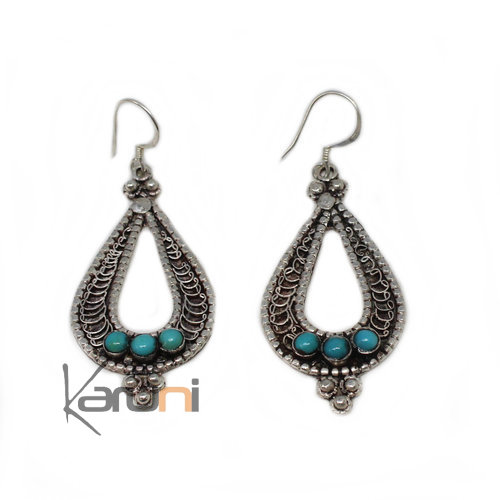 Nepalese Earrings Turquoise 925 sterling Silver